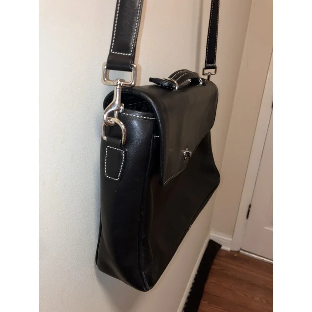 Coach Attache Messenger Bag F06457 Crossbody Black Leather Computer Bag Unisex